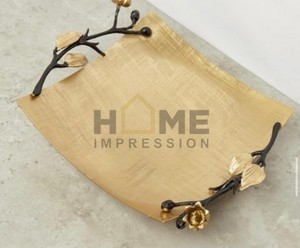 Diseño de manijas de abeja de miel Ramas de flores doradas Bandeja de lujo árabe de chocolate decorativo de metal para proveedores mayoristas - Product Image 3