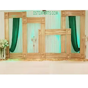 Muslim Nikah Stage Backdrop Decor Frames Romantic Wedding Gold Bridal Stage Frame Luxury Wedding Stage Golden Frames Decoration