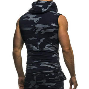 Débardeur de sport à capuche sans manches en molleton solide respirant à séchage rapide pour hommes, jogging, entraînement, été, coton lourd - Product Image 3