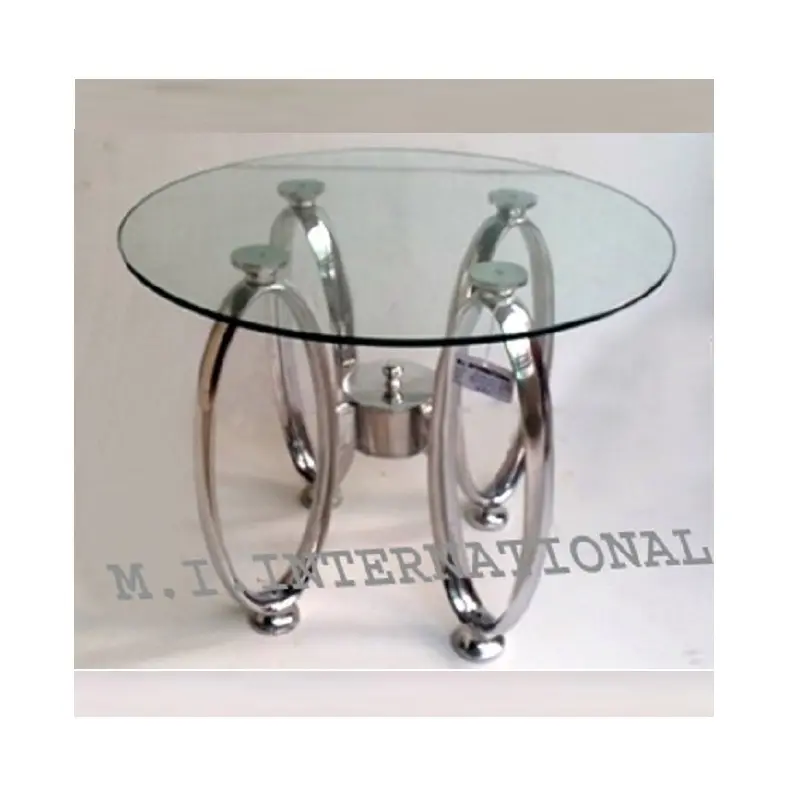 Tasarımcı alüminyum Metal taban cam üst yan masa nikel cilalı oturma odası mobilya toptan fiyata