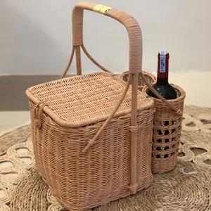 Cesta de ratán para vino y pan, cesta de picnic