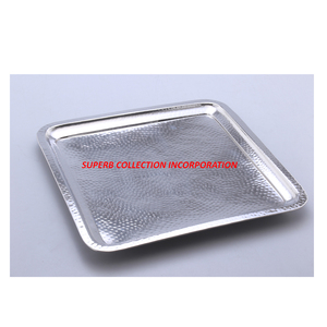 Bandeja DE SERVICIO DE ACERO INOXIDABLE martillado cuadrado de lujo y elegante para venta caliente y venta directa de fábrica india de alta calidad - Product Image 2
