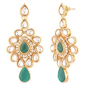 Indian Jewellery Manufacturers Gold Plated <b>Crystal</b> Kundan Strand Necklace Dangle Earrings Mang Tikka Bridal Jewelry <b>Set</b>, Green - Product Image 4