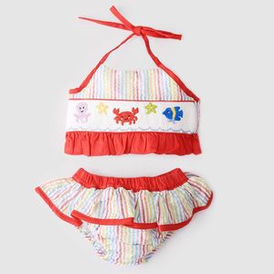 BB1536 filles décontracté créature de la mer smocké Bikini coton & Seersucker tissu mélange Style tailles 2T & 3T-vente en gros - Product Image 3
