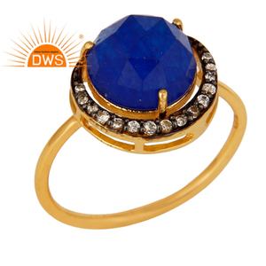 Anillo apilable de plata de ley chapado en oro de 18 quilates de Aventurina azul de Zirconia blanca, joyería de piedras preciosas para mujer, regalo para ella - Product Image 1