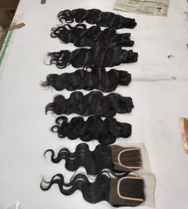 100% naturel non transformé indien corps vague non-remy cheveux cuticule aligné fermeture frontale Machine trame faisceaux 10 "-40" longueur cheveux - Product Image 3