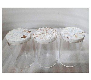 Meilleure qualité Style arabe Ramadan Eid cadeau vadrouille incrustation nacre acrylique pot 3 pièces ensemble couvercle en bois blanc qualité artisanat - Product Image 5