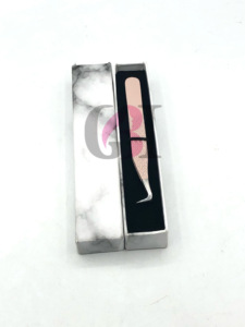 Pinzas Profesionales para Pestañas de Acero Inoxidable con Punta Plateada y Agarre de Diamante con Recubrimiento de Polvo de Durazno de 90 Grados, Longitud de 10 mm, Personalizables - Product Image 2