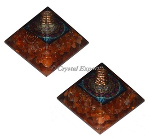 Carnelian With Printed Chakra Symbol Orgone Pyramid - Product Image 1