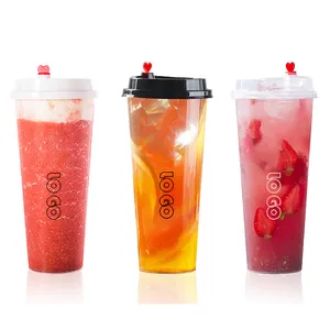 Custom Logo Transparant/Matte 12Oz/16Oz/24Oz Dikke Herbruikbare Plastic Boba Melk Thee Kopjes bubble Tea Cup Met Deksel