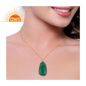 Natural Green Aventurine Zircon Pendant Necklace Gemstone Jewelry Supplier 14k Gold plated Silver Necklace Jewelry - Product Image 3