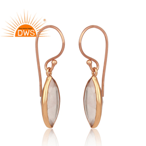 Marquise Cut <b>Rose</b> <b>Quartz</b> Gemstone <b>Earrings</b> 925 Silver <b>Rose</b> Gold Plated Drop EarringJewelry Supplier - Product Image 2