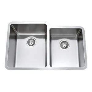 60/40 Undermount Double Bowl Stainless Steel Kitchen Basin Sink Stainless Steel 18/8 16 Gauge 32X21, SS-R3221L