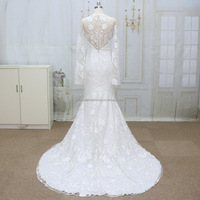 Robe de mariée de luxe moderne robe de bal avec motif de fleur rose dentelle manches longues appliques-grande taille-direct de l'usine