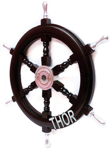 Volante de barco de madera marrón náutico para decoración del hogar, artículo de regalo de 24 "con mango de latón coleccionable - Product Image 3