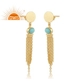 Pendientes de plata con piedras preciosas, joyería de color turquesa, cadena chapada en oro, venta al por mayor - Product Image 2