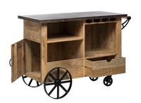 Chariot à vin en bois industriel avec armoire de rangement |   Meuble de rangement pour îlot de cuisine |   Utilisation à domicile ou en restaurant |   Akku Art Couleur Naturelle à Base d'Eau