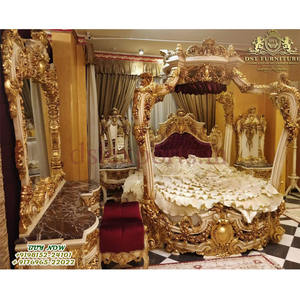 Juego de muebles de madera de teca tallada a mano para dormitorio, conjunto de corona y cama de lujo con diseño del rey Maharaja - Product Image 1