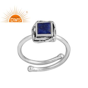 Bague en argent Sterling 925 ajustable pour femme, pierre précieuse Lapis, Design indien, fait à la main, ajustable, vente en gros - Product Image 1