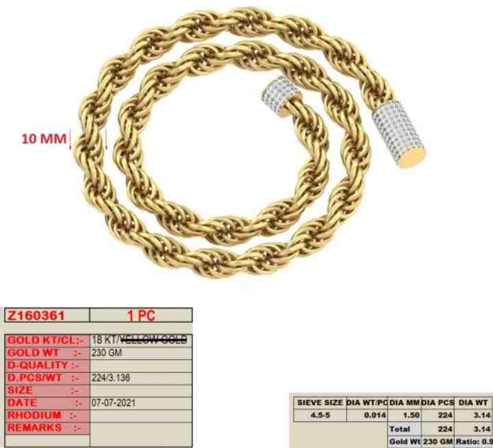 Customised Rope Chain 18k White Gold Rope Chain 230 Grams of Gold Weight Custom and Gold Pendant Real Diamond Beautiful Design