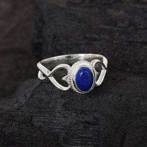 Vente en gros, Cabochon de forme ovale, Lapis Lazuli, bague fine en argent Sterling 925, cœur, bracelet de créateur, bijoux de mariage - Product Image 2