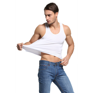 Personalizado transpirable Casual poliéster/algodón Color sólido blanco gimnasio desgaste camiseta sin mangas para hombre - Product Image 1