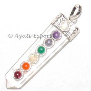 งานฝีมือหินกึ่งมีค่าจี้โลหะควอตซ์คริสตัลจักระ - Product Image 1