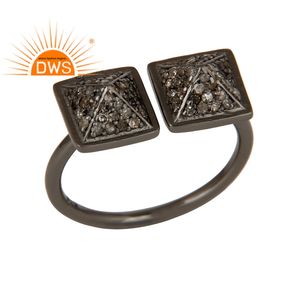 Anillo de plata de primera ley con forma de pirámide para mujer, sortija, plata esterlina 925, oxidado, color negro - Product Image 1