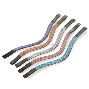 4 filas personalizadas de cristales brillantes en muchos colores, banda para cejas de caballo de cuero negro y marrón hecha a mano con extremo de bucles cosidos - Product Image 2