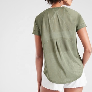 Wholesale <b>Top</b> Quality Custom Tech Fleece Slim Ladies Short Sleeved Curved Hem Crew Neck Running Wear T Shirts - Product Image 2