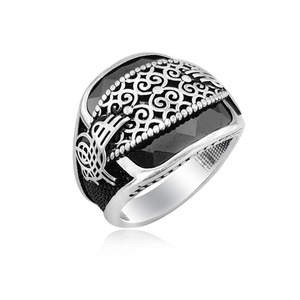 Bague pour homme en argent sterling 925 avec émail bleu Ottoman Tugra, drapeau Kayi Obasi, sceau de l'Empire Ottoman, sceau des Ottomans, Ertugrul, Anillo - Product Image 6