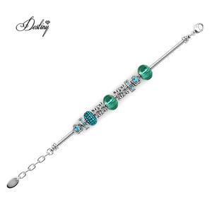 Conjunto de abalorios DIY de Esmeralda <span class=keywords><strong>verde</strong></span> y turquesa, adornada con cristales de <span class=keywords><strong>pulsera</strong></span> ajustable <span class=keywords><strong>Swarovski</strong></span>, delicado accesorio de mujer Daisini - Product Image 2