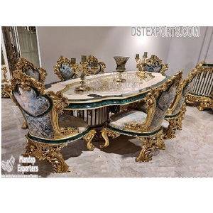 Ensemble de table à manger de style européen de luxe avec bois de teck sculpté double et lourd, taille personnalisée et couleur personnalisée - Product Image 1