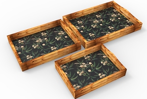 Plateau de service de luxe imprimé rond en bois et en métal pour la maison hôtel et restaurant plateaux décoratifs pour dessus de table - Product Image 3