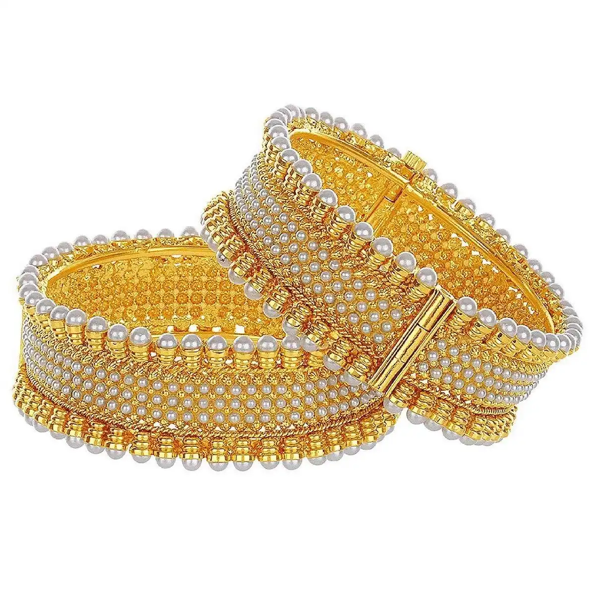 Mode Schmuck Indischen Bollywood 14 K Gold Überzogene Perle Kristall Manschette Armbänder Armreif Set (2 Pc) für Braut