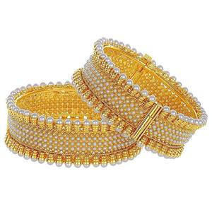 Trang Sức Thời Trang Ấn Độ Bollywood 14 K Mạ Vàng Ngọc Trai Pha Lê Cuff Vòng Tay <span class=keywords><strong>Set</strong></span> (2 Pc) Cho Cô Dâu - Product Image 1
