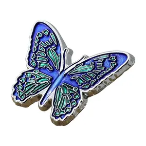 银蝴蝶珐琅别针，定制纪念品金属3D徽章