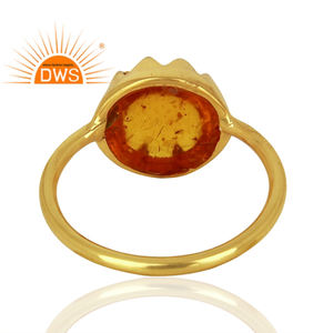 Ensemble de lunette de pierres précieuses en laiton indien plaqué or jaune 14 carats ambre naturel Bague Fabricant de bijoux Collection classique - Product Image 4