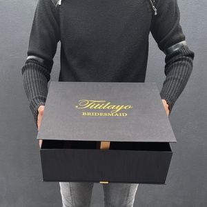 ขนาดใหญ่สีดำฝาบานพับที่กำหนดเองโลหะทองพิมพ์เพื่อนเจ้าสาวผ้าไหมกล่องของขวัญ - Product Image 1