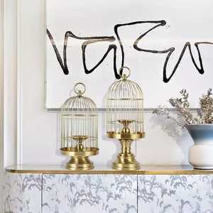 Gold Metal <b>Bird</b> <b>Cage</b> Lantern Home Hotel Display Decoration Candlestick - Product Image 2