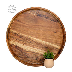Plateau de service rond en bois avec finition naturelle Durable Léger Idéal pour le petit déjeuner Snacks Table à café Décor Utilisation - Product Image 4