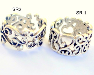 Anillo étnico de plata para adolescentes con forma de corona, banda de onda gruesa y agujeros de rayas de filigrana, piedra principal de circón para regalos o fiestas - Product Image 6