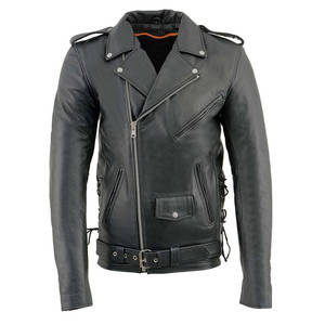 Blouson de moto en cuir véritable, classique d'équitation, pour hommes et femmes, - Product Image 1