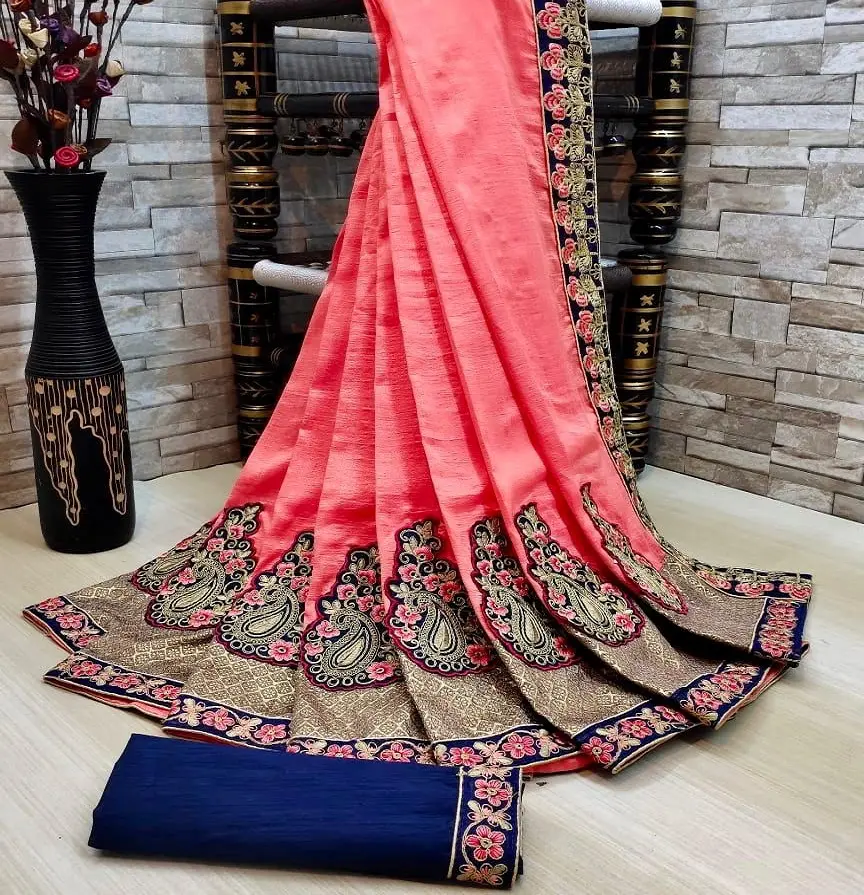 Thiết Kế Mới Nhất Saree Lụa Với Công Việc Thêu Nặng Và Vá Làm Việc Saree Cho Phụ Nữ Thiết Kế Mới