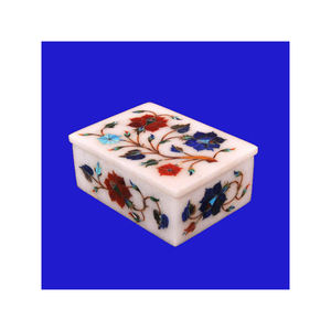 Boîte à bijoux décorative artisanale en marbre incrusté de motifs floraux, durable, objet de collection - Product Image 1