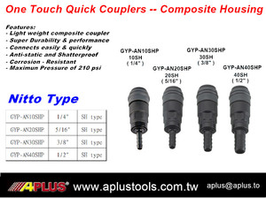 Acoplador de Aire APLUS GYP-AN10SHP, Conexión Rápida de un Toque, Superficie Lisa, Carcasa Compuesta de Baja Presión PA66, Manguera de PU de 1/4" - Product Image 2