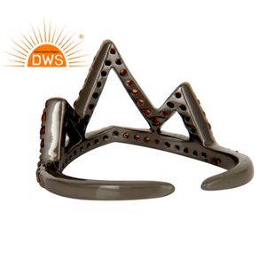 ธรรมชาติโกเมนแหวนพลอยผู้ผลิตเครื่องประดับสีดำออกซิไดซ์เงินสเตอร์ลิง925มงกุฎออกแบบแหวนเครื่องประดับขายส่ง - Product Image 4