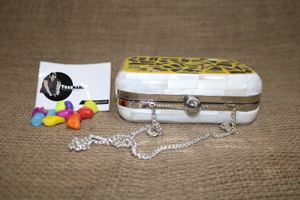 Tradnary <b>Clutch</b> Handbags in White & <b>Yellow</b> Color for Ladies Fashion Purses and Handbags for Gift Mother of Pearl Inlay & Resin - Product Image 5