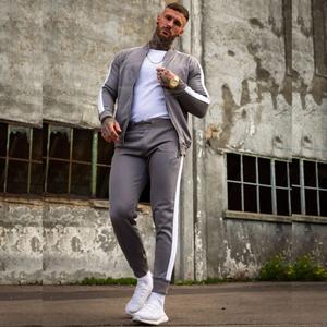 Chándal personalizable de talla grande con capucha para hombre de otoño sólido con forro polar de algodón con cremallera completa y forro lateral - Product Image 1