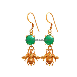925 boucles d'oreilles vintage classiques en argent sterling massif avec pierre précieuse en onyx vert naturel fait à la main plaqué or 18 carats cadeaux de mariage mignons - Product Image 1